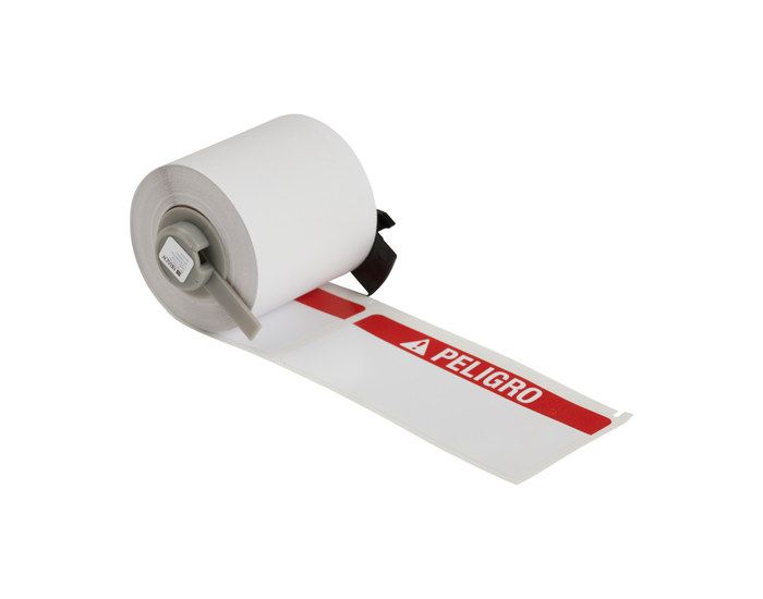 Imágen de Brady Rojo sobre blanco Resistente a la abrasión, Resistente a sustancias químicas, Resistente al aceite, Uso exterior Vinilo Transferencia térmica M6-38-595-PEL Rollo de etiquetas para impresora de transferencia térmica troquelado (Imagen principal del producto)