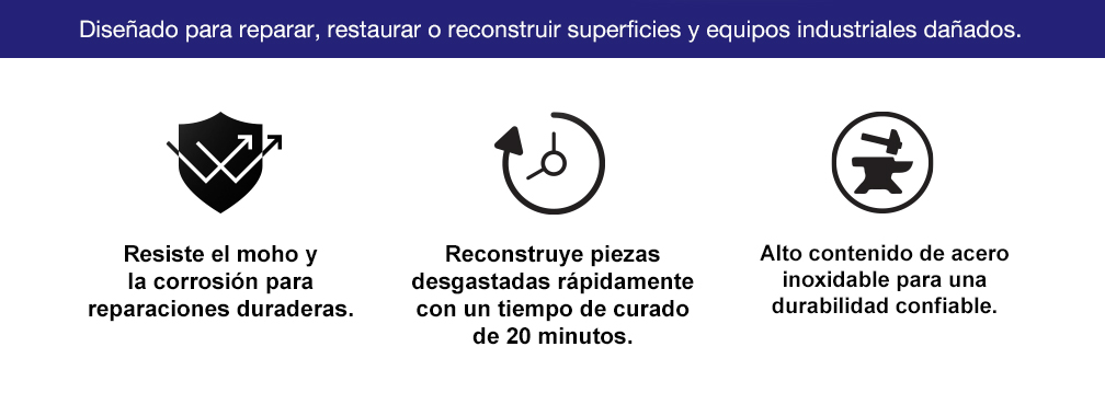 Diseñado para reparar, restaurar o reconstruir superficies y equipos industriales dañados.