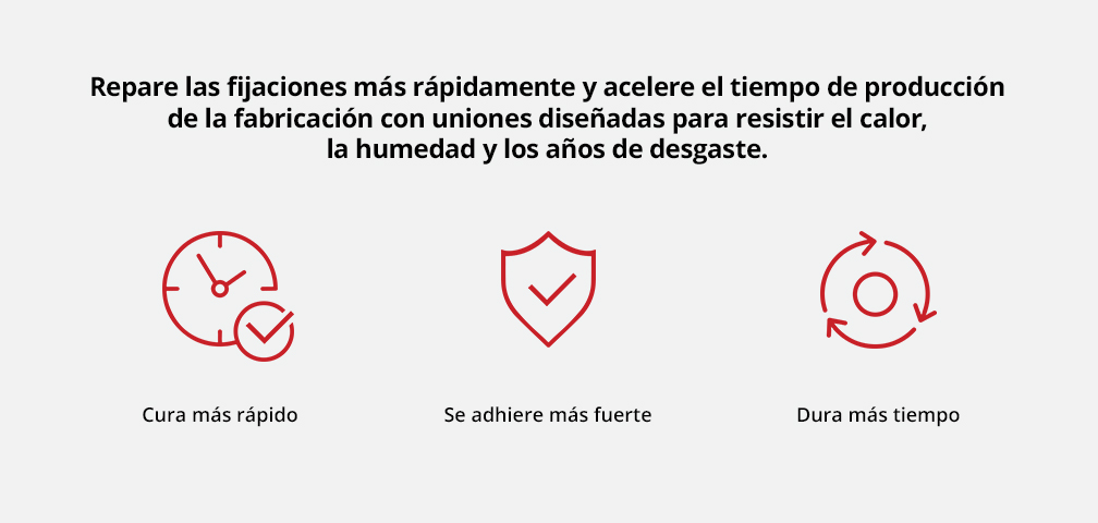 Repare las fijaciones más rápidamente y acelere el tiempo de producción de la fabricación con uniones diseñadas para resistir el calor, la humedad y los años de desgaste.